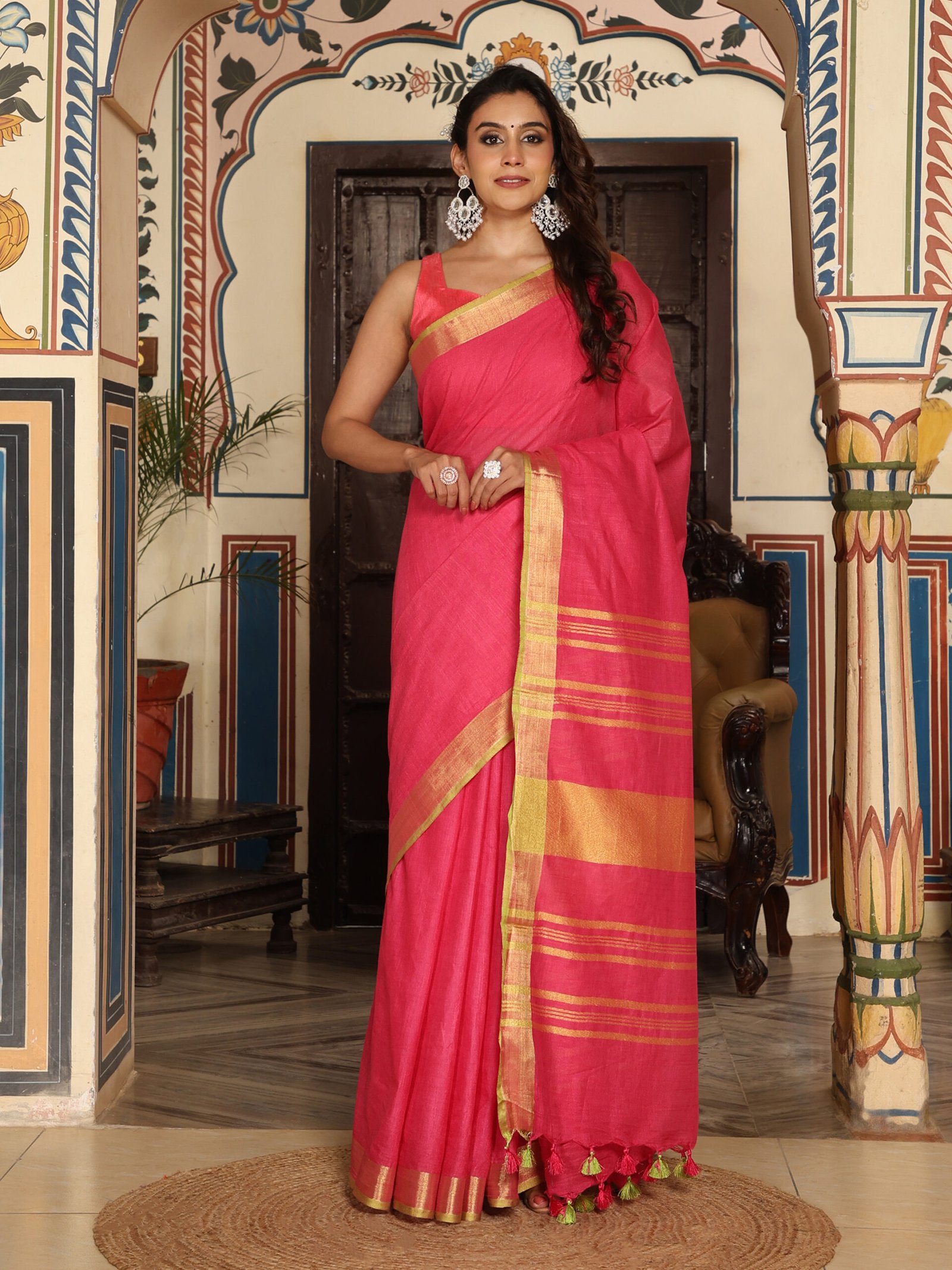 SOLID Saree - PEACH - Image 7
