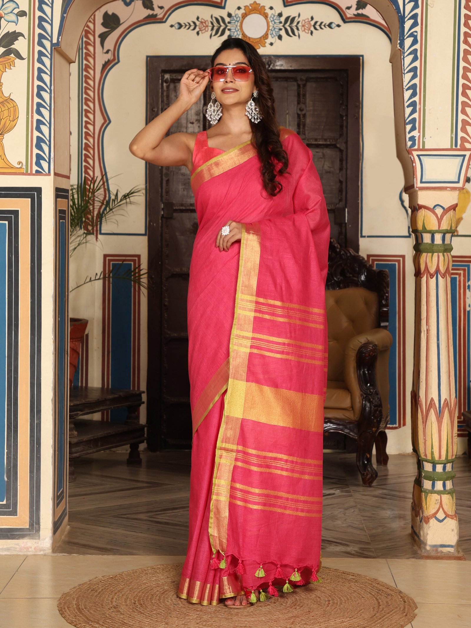 SOLID Saree - PEACH - Image 4