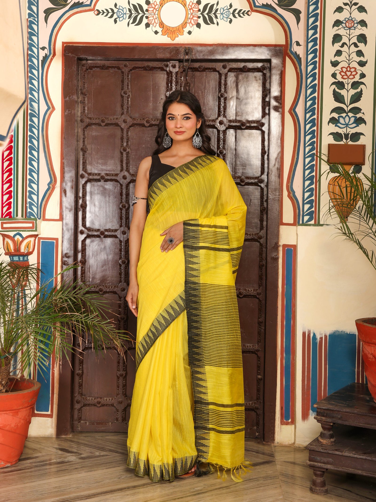 SOLID Saree - YELLOW