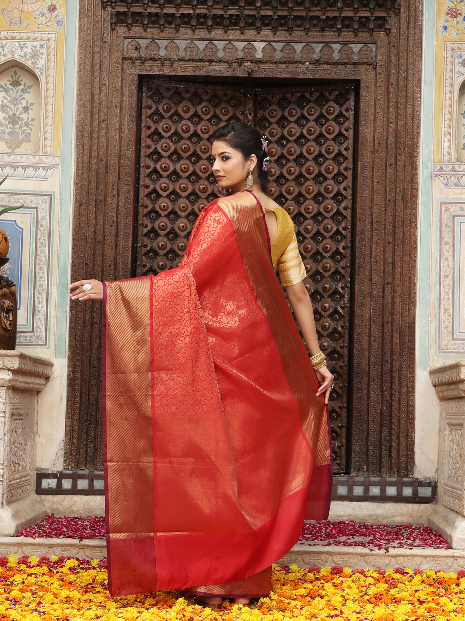 JACQUARD Saree - RED - Image 2