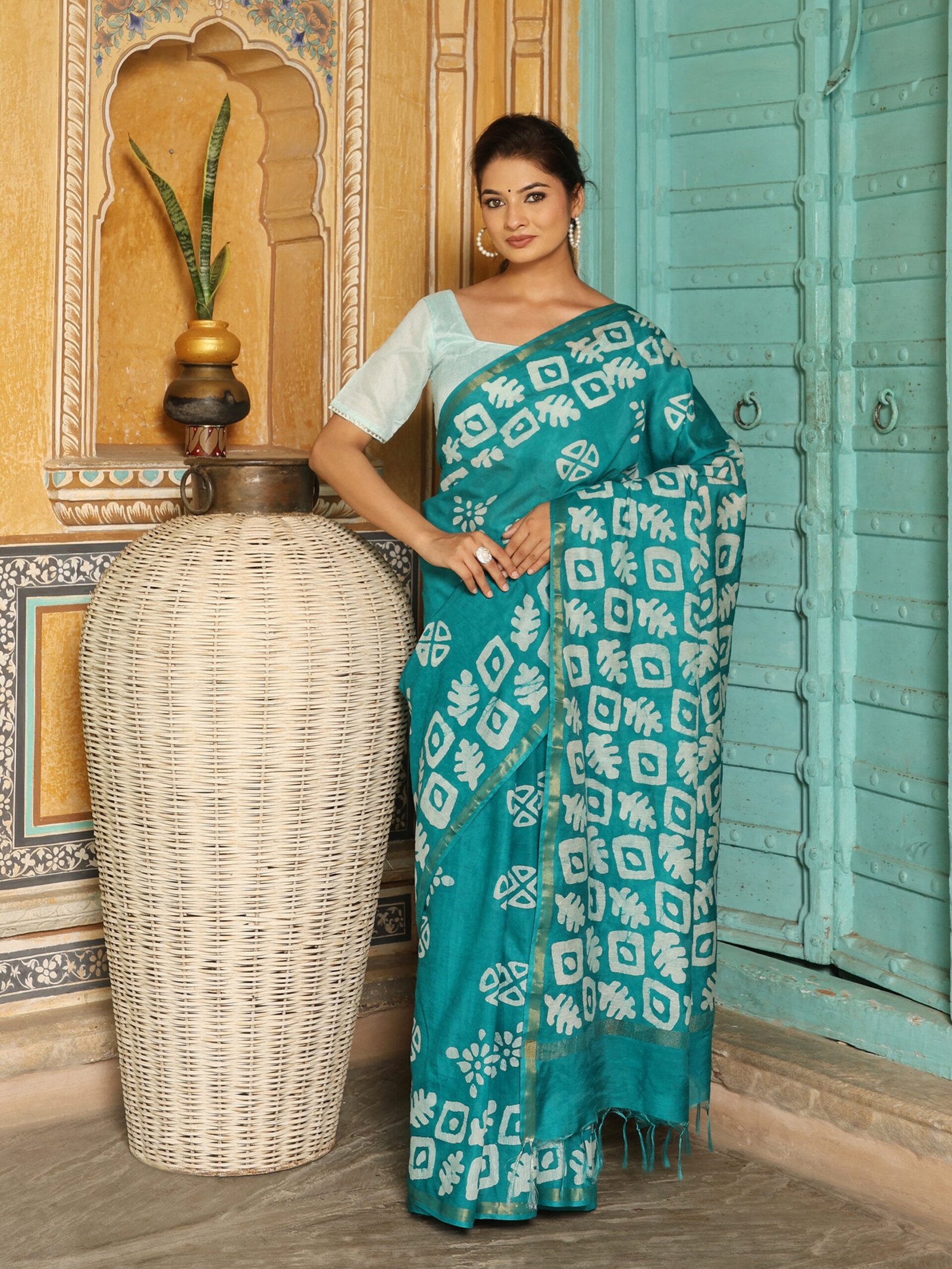 PRINT Saree - RAMA GREEN