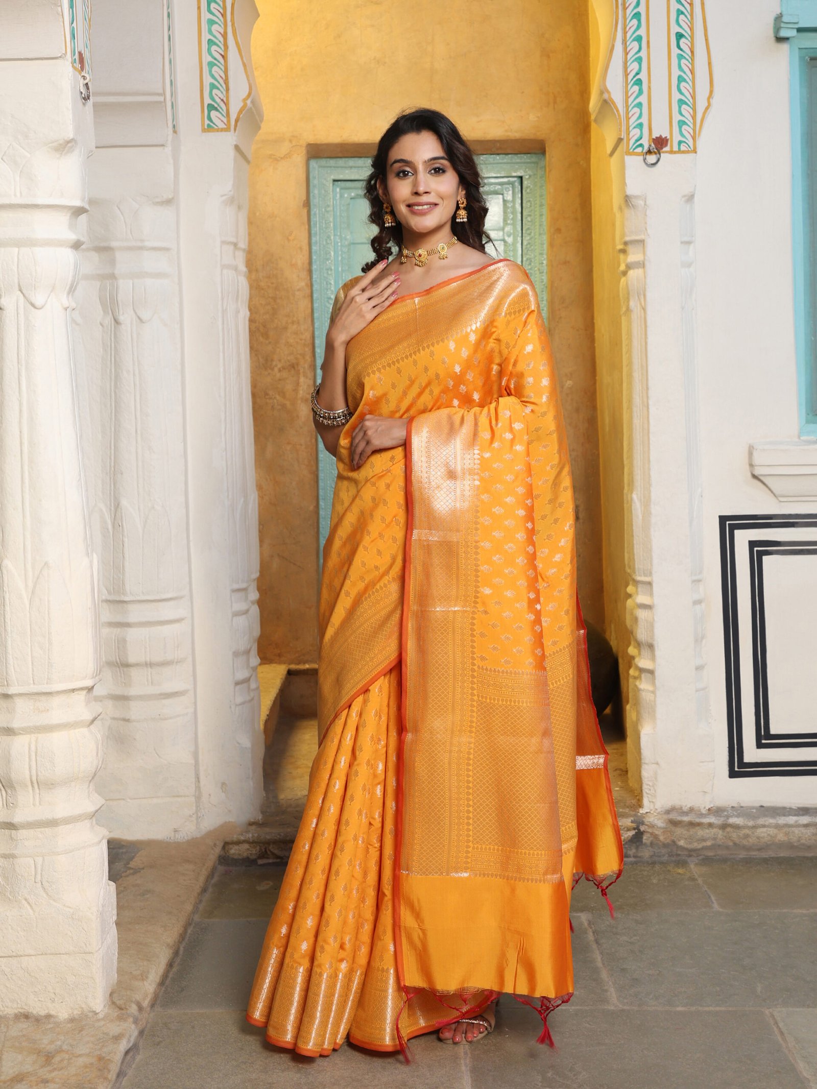 JACQUARD Saree - MUSTERD - Image 8