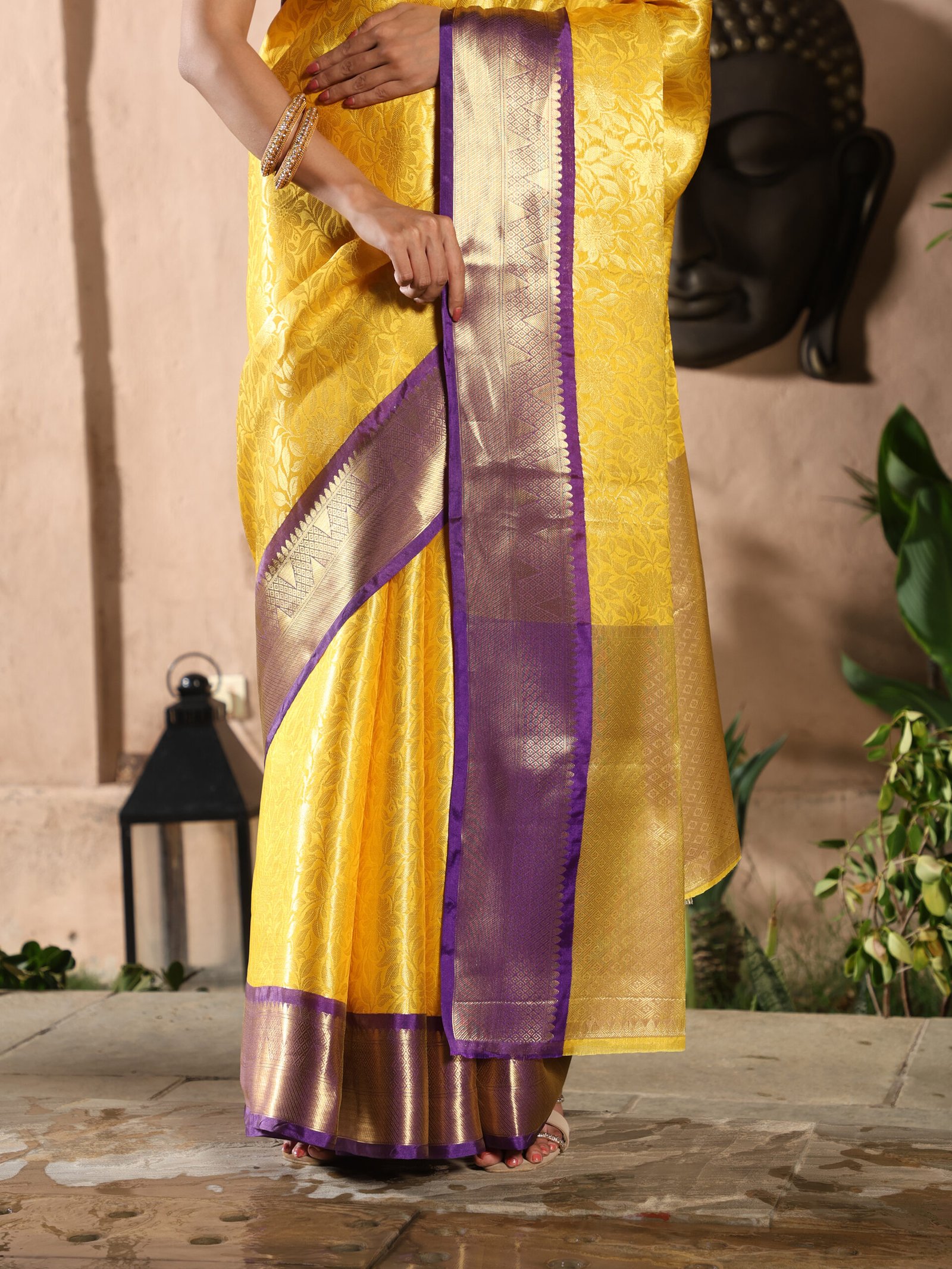 JACQUARD Saree - YELLOW - Image 8