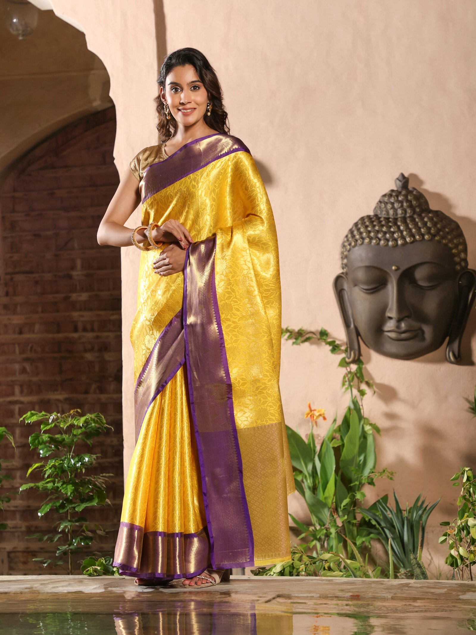JACQUARD Saree - YELLOW - Image 5