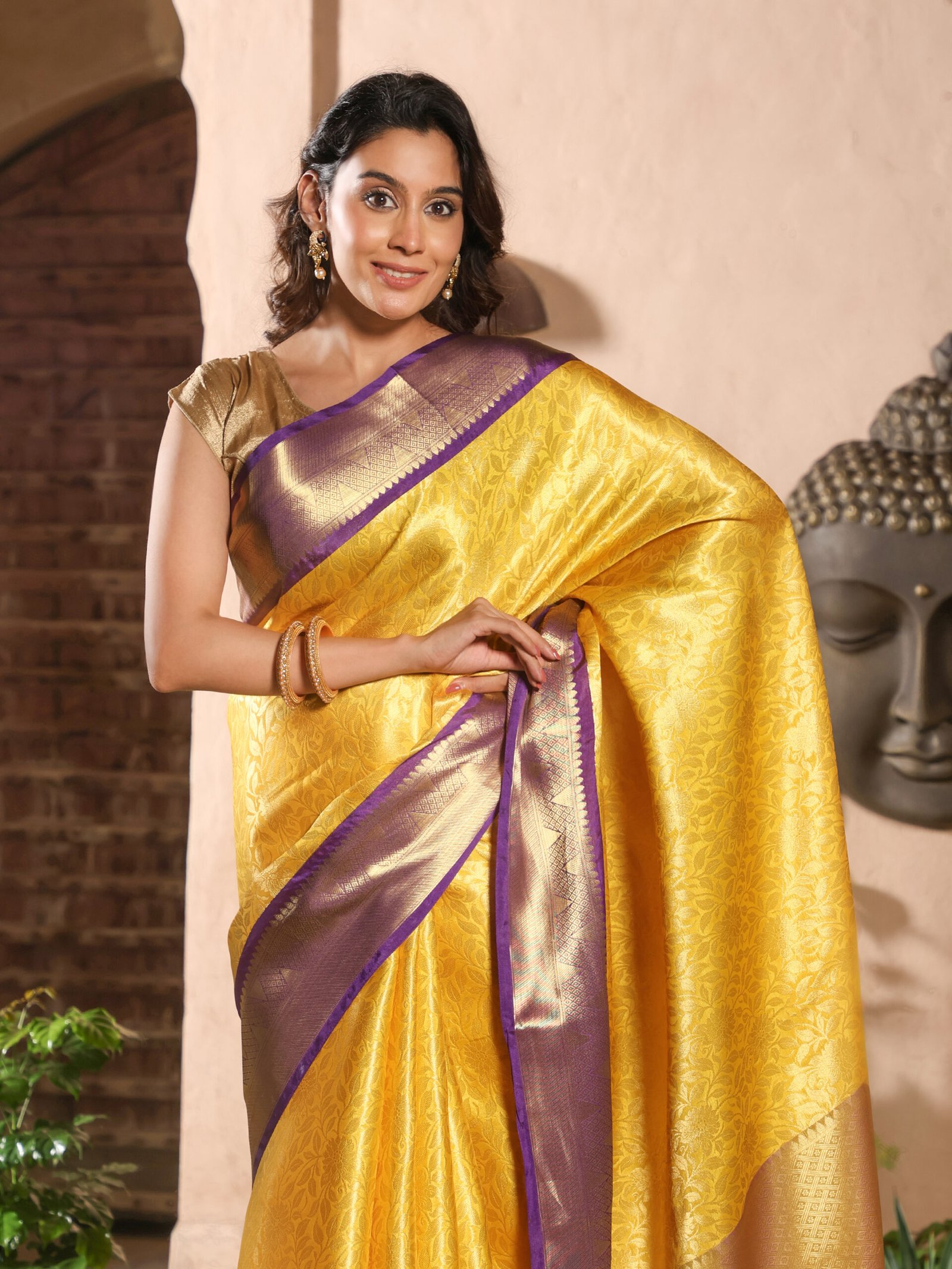 JACQUARD Saree - YELLOW - Image 3