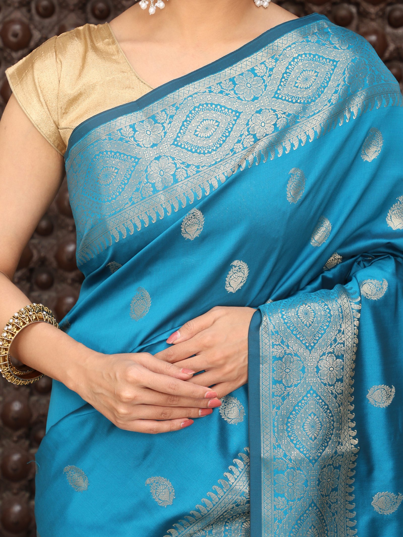 JACQUARD Saree - BLUE - Image 8