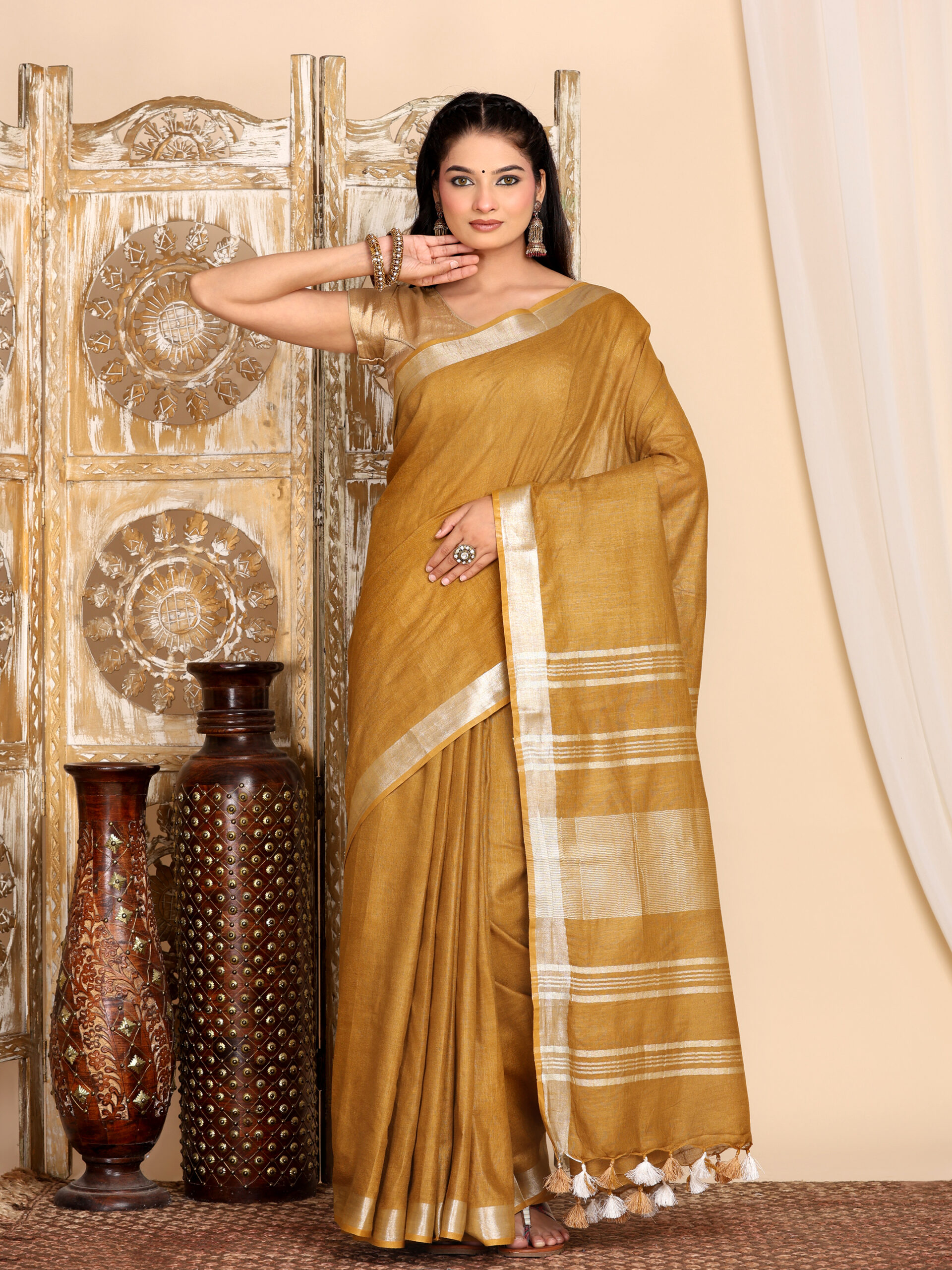 Brown Linen Cotton Blend Fabric - Image 9