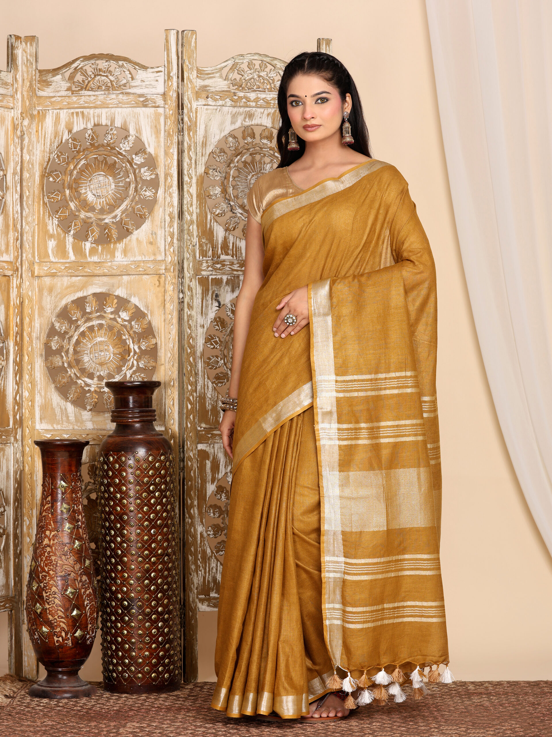 Brown Linen Cotton Blend Fabric - Image 8