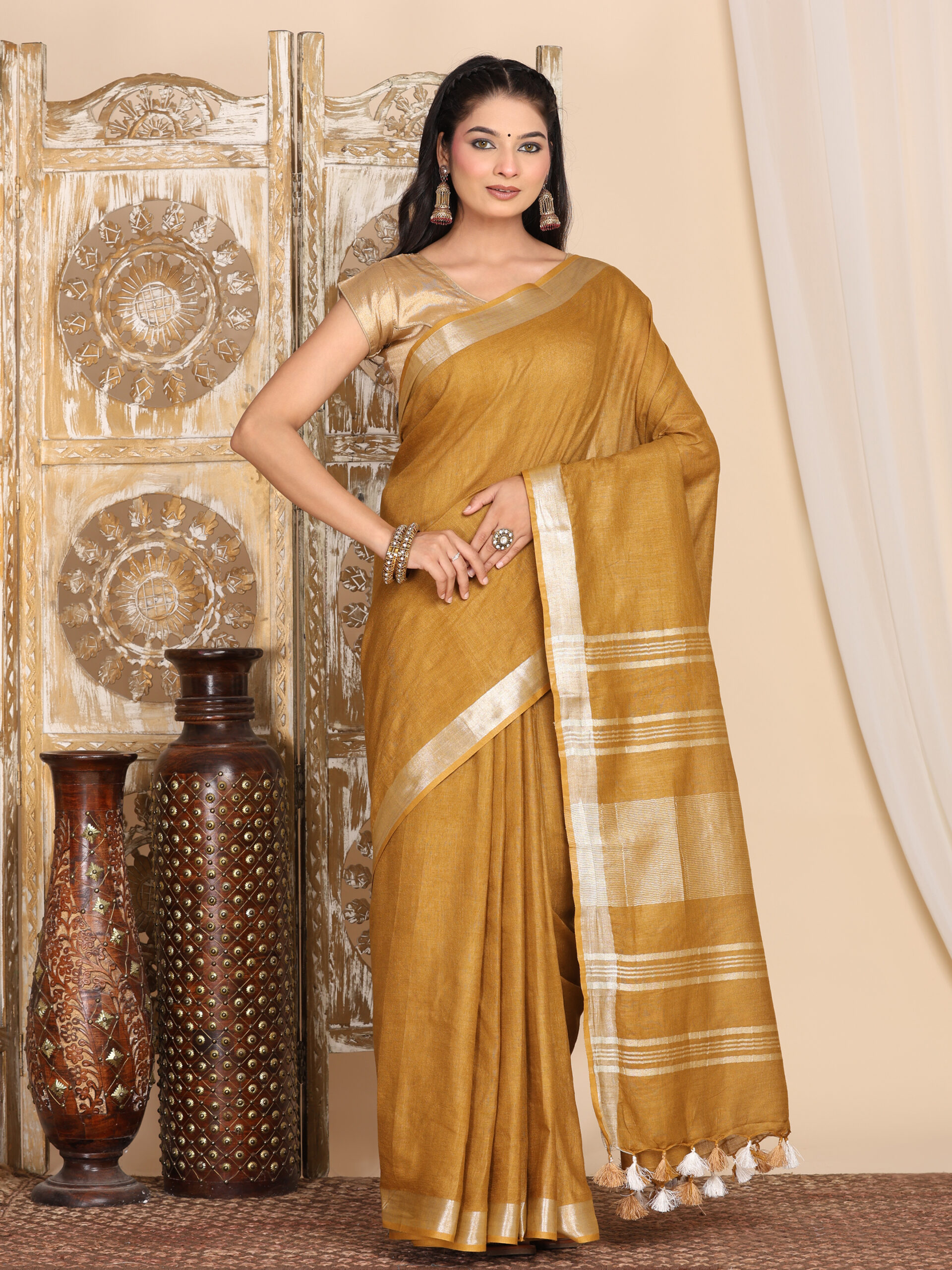 Brown Linen Cotton Blend Fabric