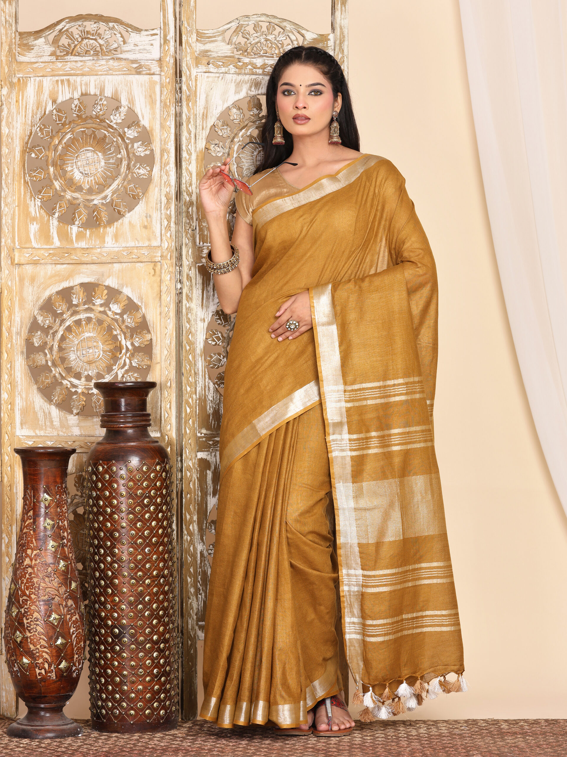 Brown Linen Cotton Blend Fabric - Image 7