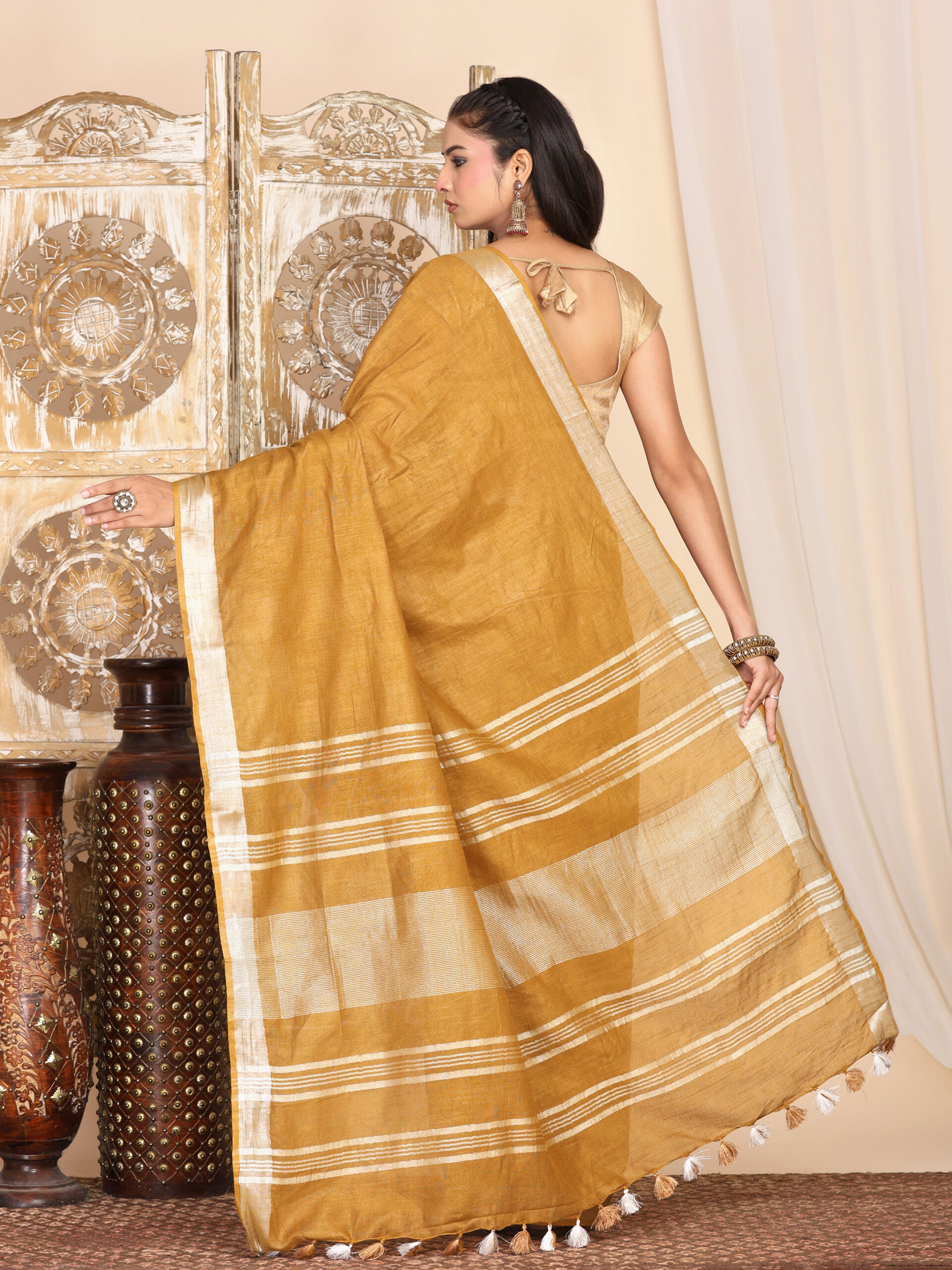 Brown Linen Cotton Blend Fabric - Image 5