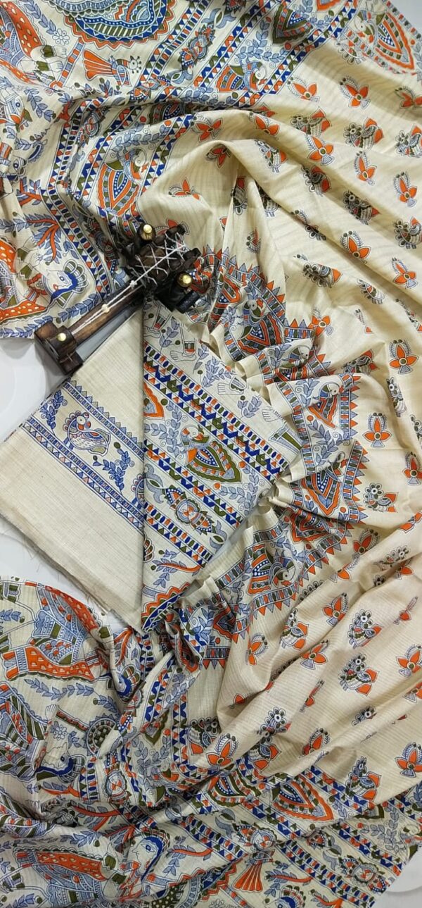 COTTON SILK HAND PRINTED UNSTITCHED DRESS MATERIAL WITH DUPATTAS