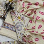 COTTON SILK HAND PRINTED UNSTITCHED DRESS MATERIAL WITH DUPATTAS