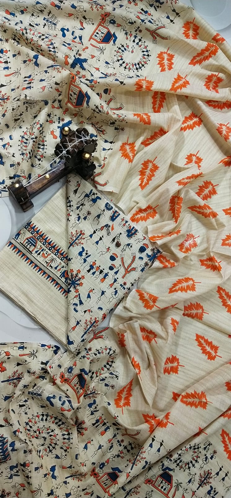COTTON SILK HAND PRINTED UNSTITCHED DRESS MATERIAL WITH DUPATTAS
