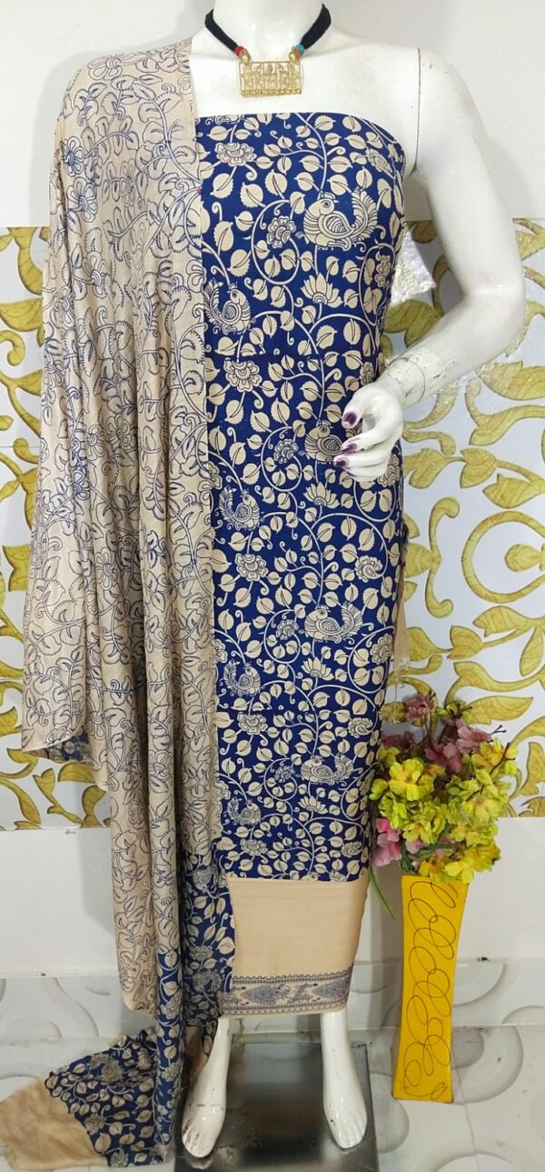 SEMI SILK HAND PRINTED UNSTITCHED DRESS MATERIAL WITH DUPATTAS
