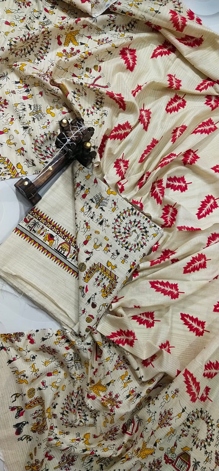 COTTON SILK HAND PRINTED UNSTITCHED DRESS MATERIAL WITH DUPATTAS