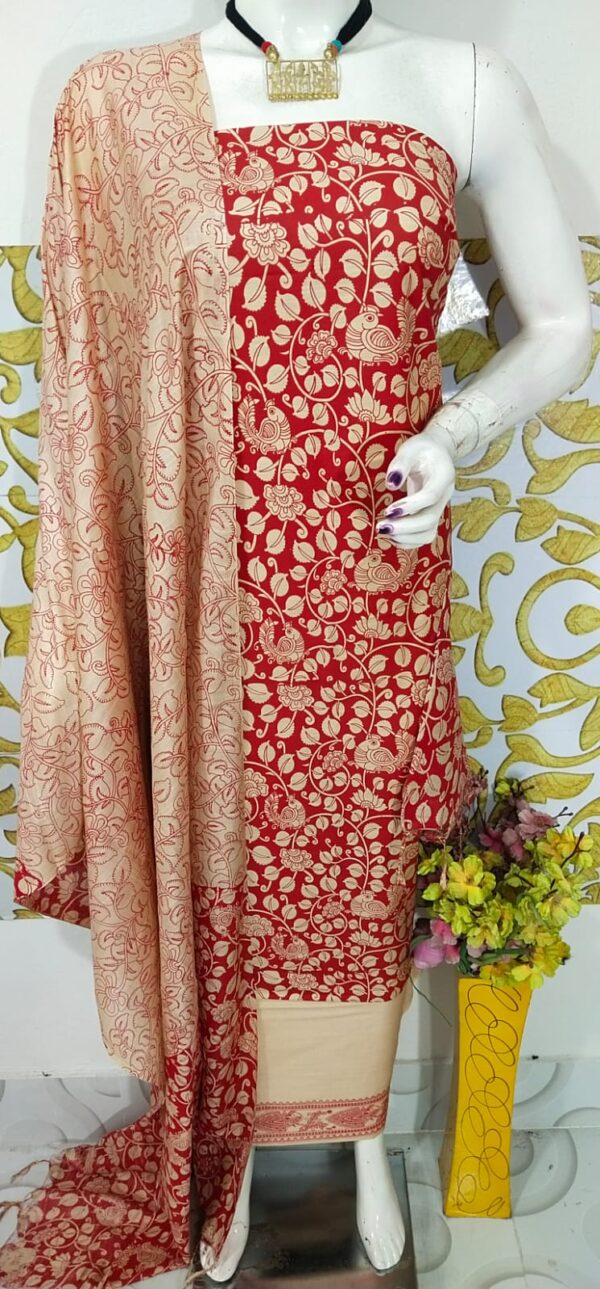 SEMI SILK HAND PRINTED UNSTITCHED DRESS MATERIAL WITH DUPATTAS