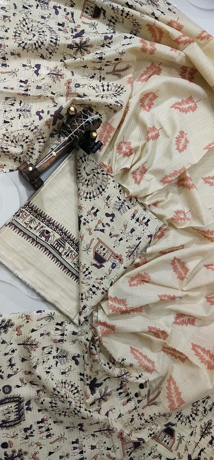 COTTON SILK HAND PRINTED UNSTITCHED DRESS MATERIAL WITH DUPATTAS