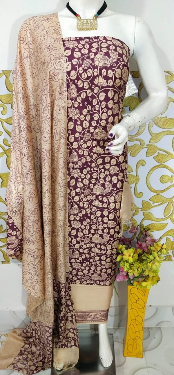SEMI SILK HAND PRINTED UNSTITCHED DRESS MATERIAL WITH DUPATTAS