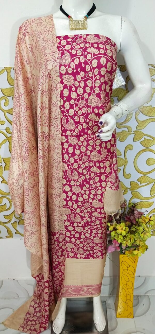 SEMI SILK HAND PRINTED UNSTITCHED DRESS MATERIAL WITH DUPATTAS