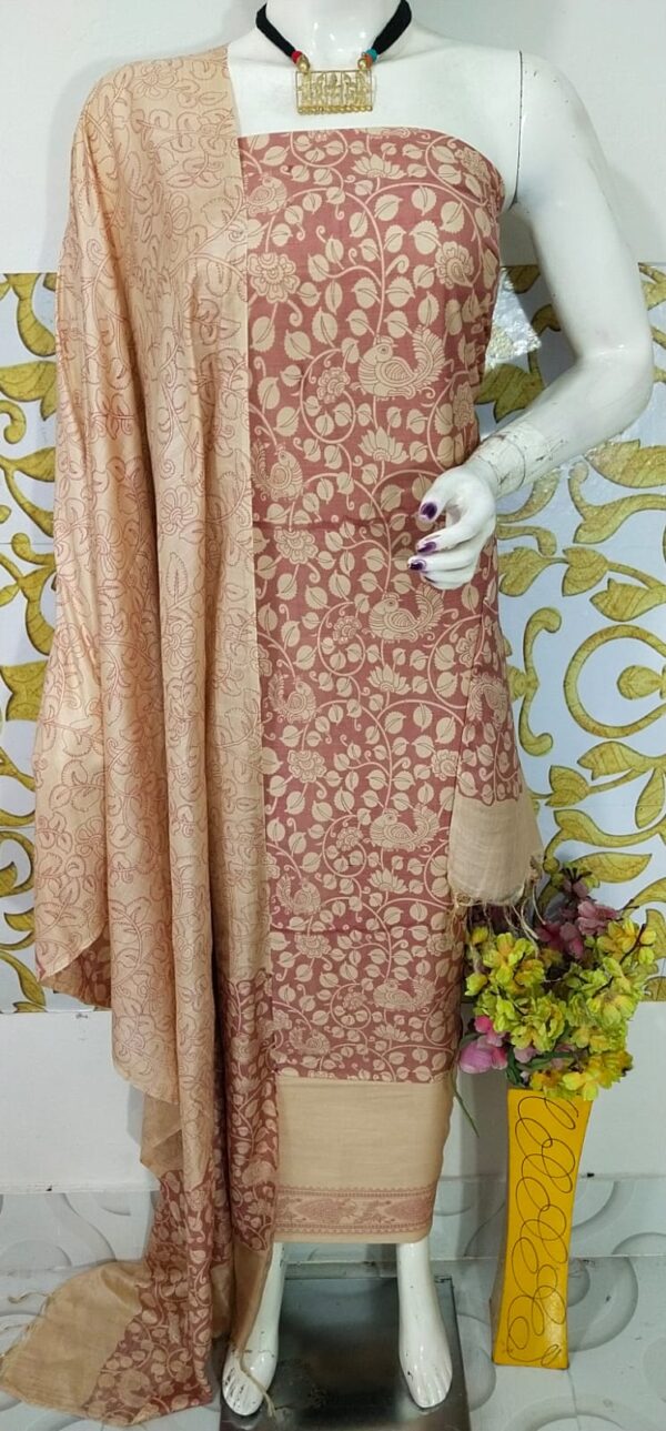 SEMI SILK HAND PRINTED UNSTITCHED DRESS MATERIAL WITH DUPATTAS